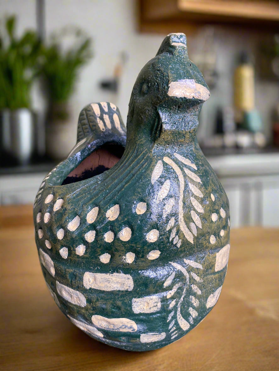Green Hen Planter clay made in mexico