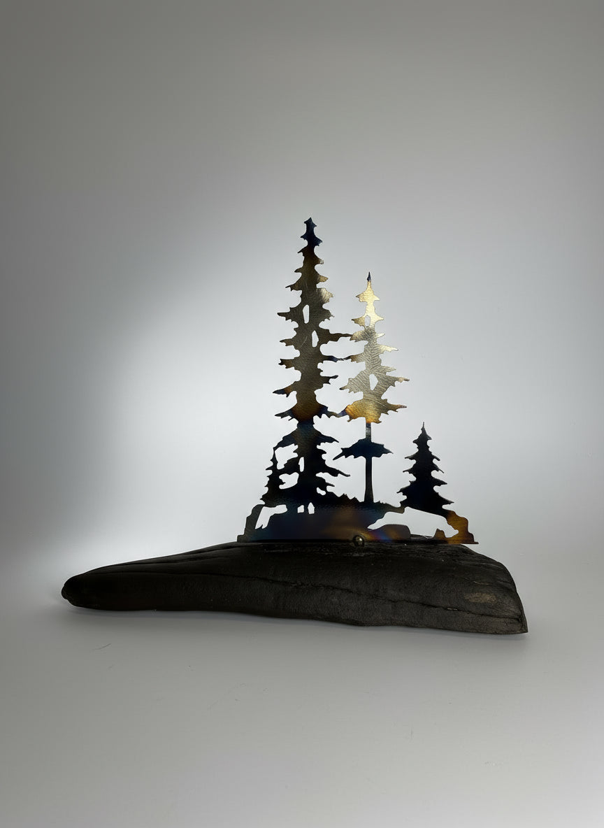 Metal Trees On Driftwood