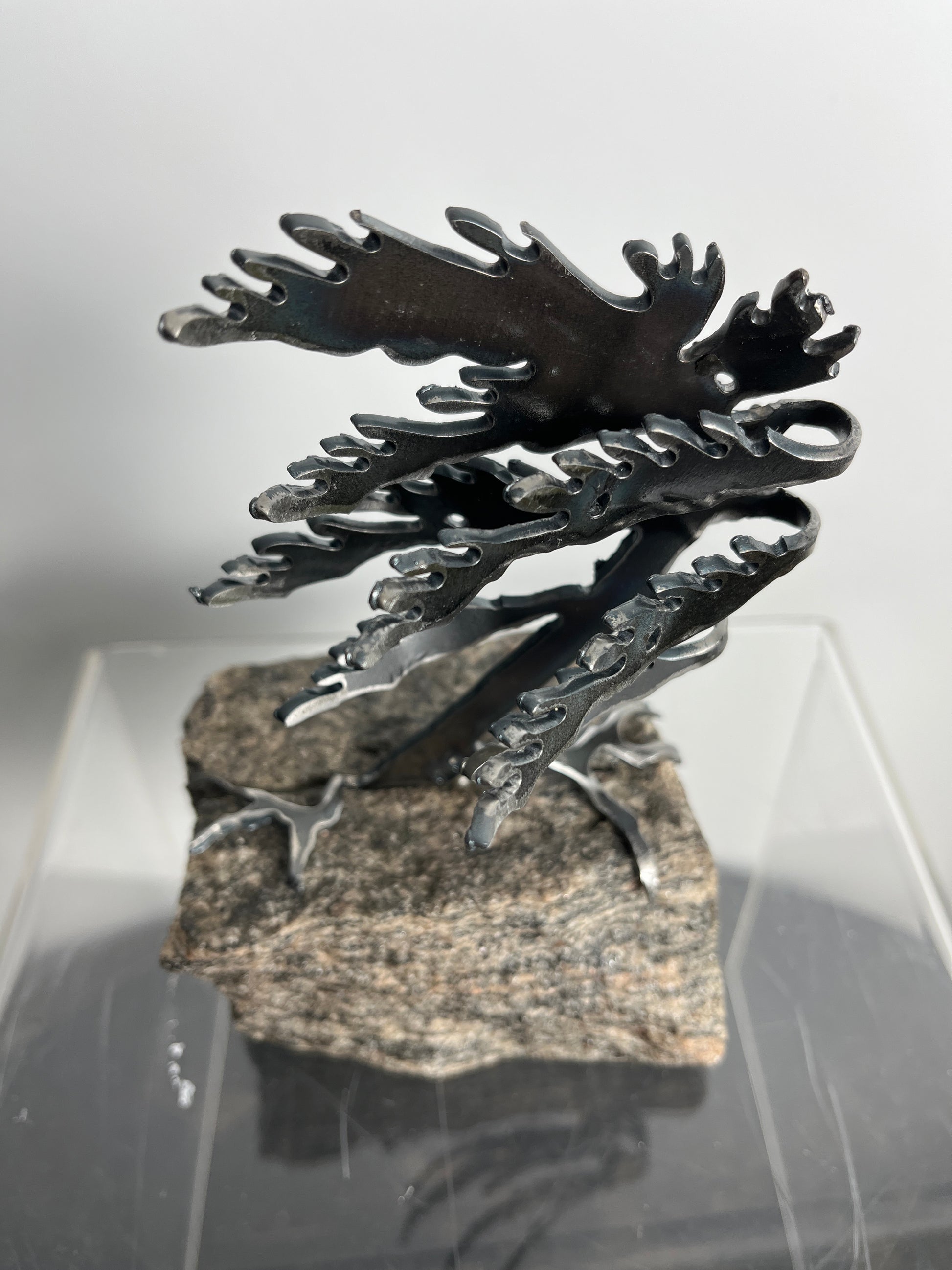 Metal windswept tree on granite