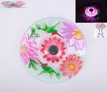 SOLAR FLORAL GLASS HUMMINGBIRD BIRD BATH W/STAND