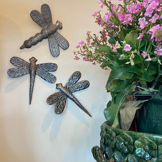 6" Metal Dragonfly Garden Art, Haiti Fair Trade Set of 3