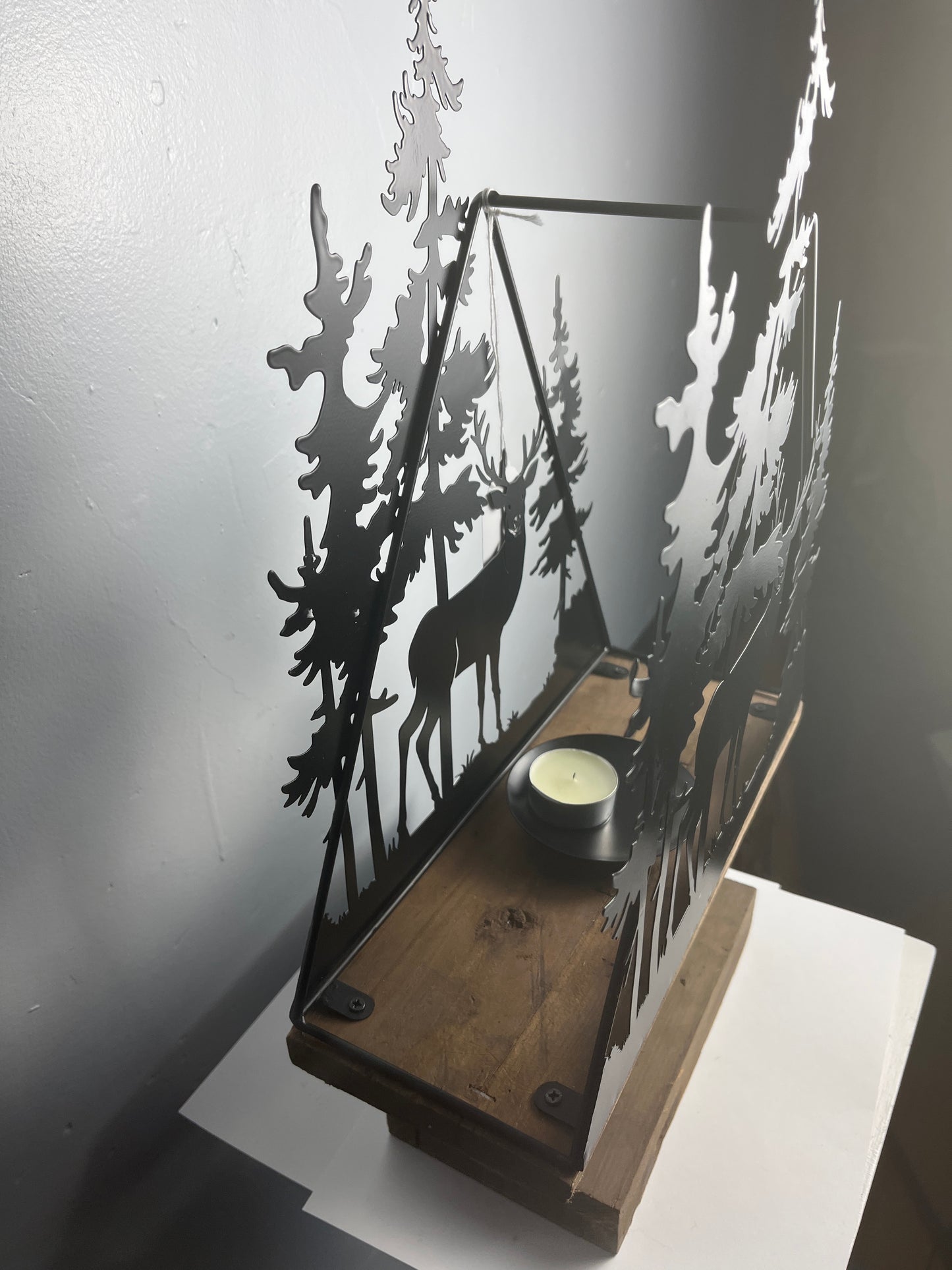 deer wooden and metal candle holder