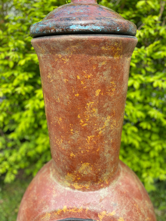 Traditional Mexican Chiminea rustic red top view