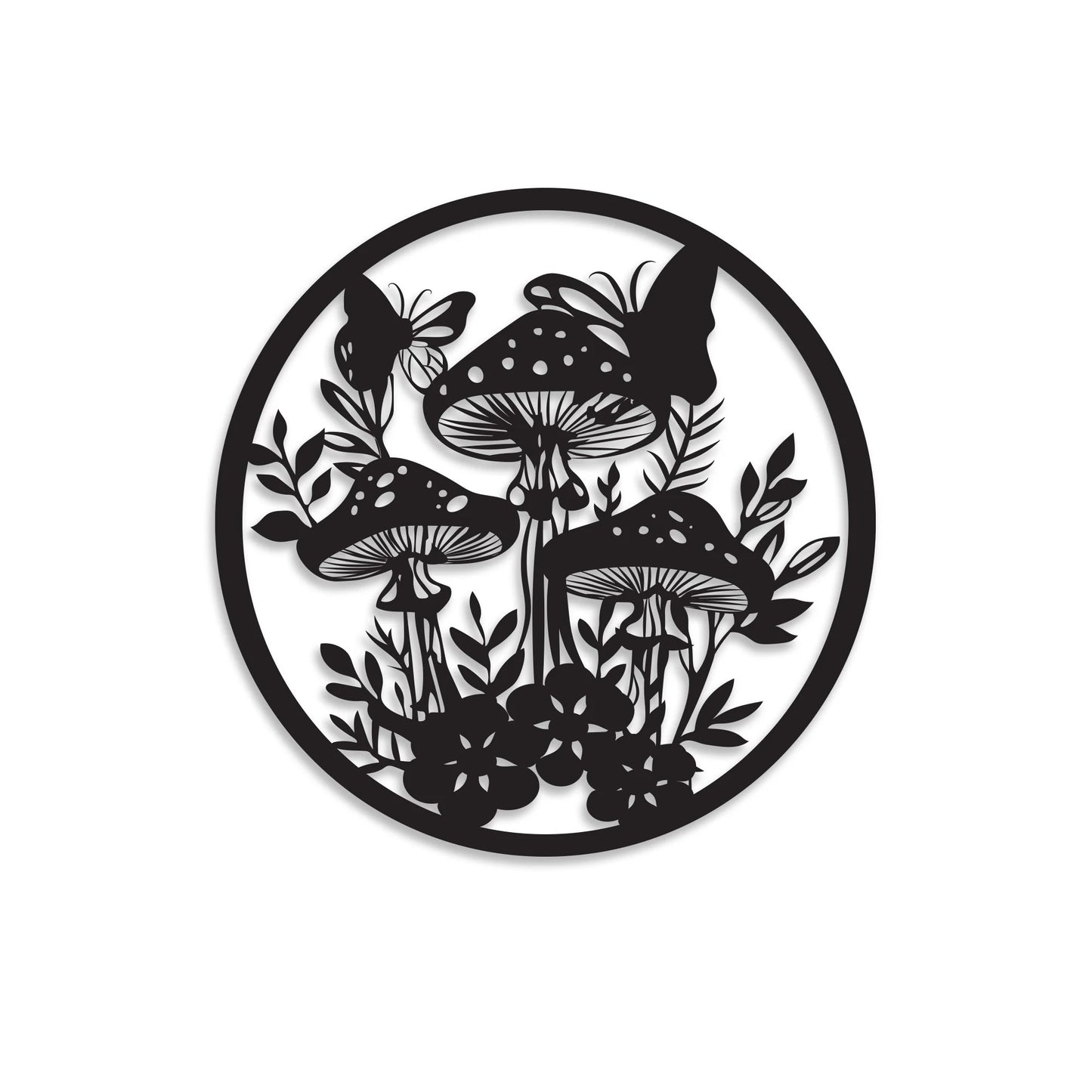 Metal wall hanging for the garden of Mushrooms, butterflies and Flowers