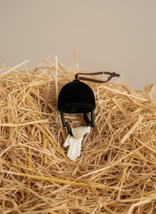 Equestrian Helmet and Gloves Ornament – 4" (10 cm) x 2" (5 cm)