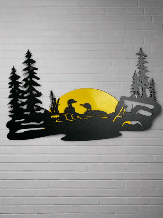 Loons and Sun Metal Piece