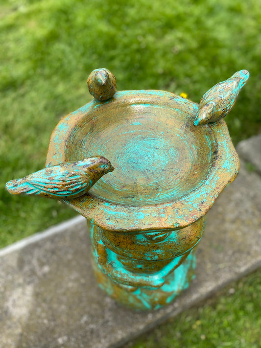 Frog Bird Bath Made in Mexico - Green with Birds