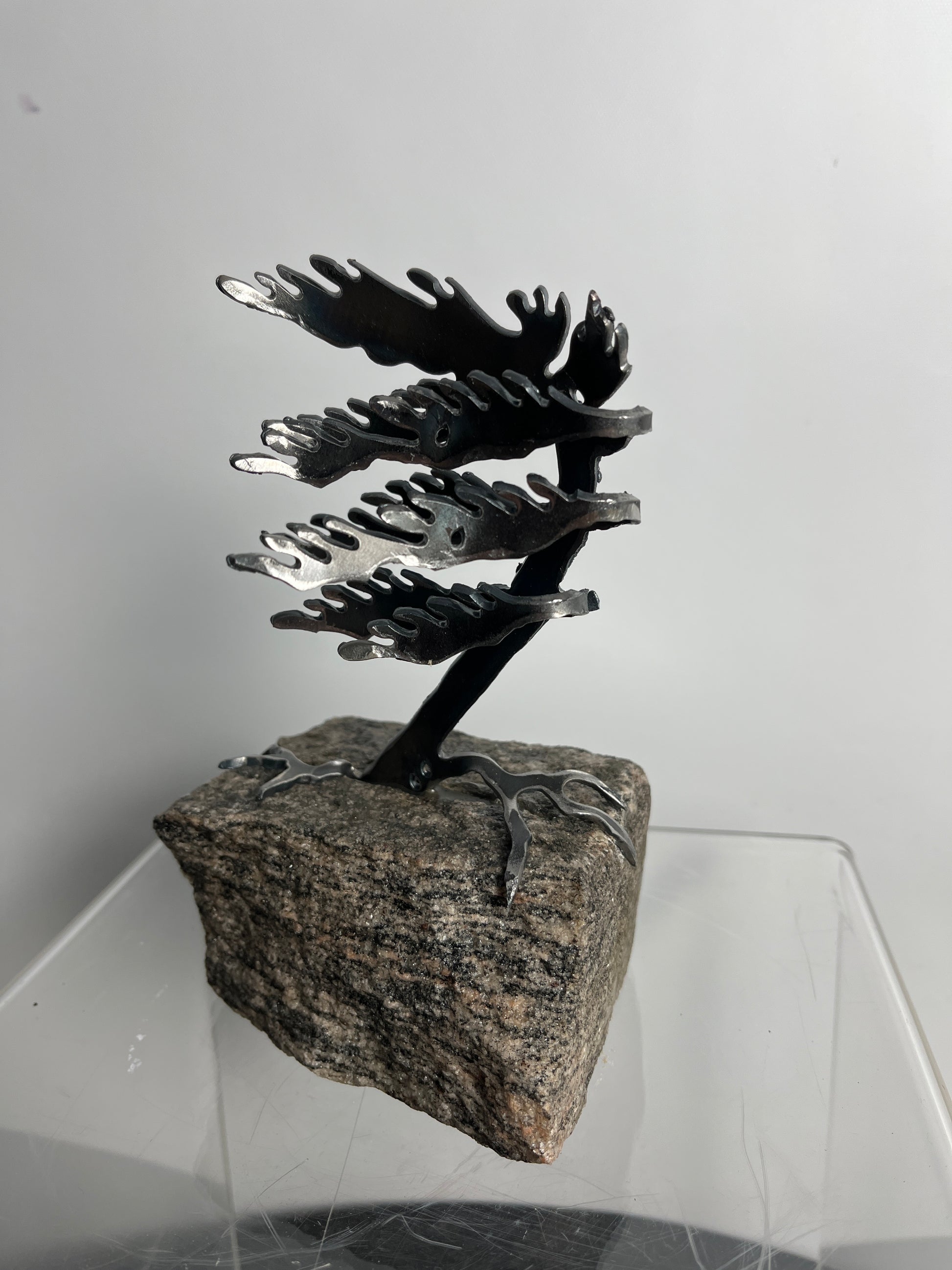 Metal windswept tree on granite