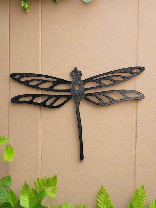 Black metal dragonfly wall decor