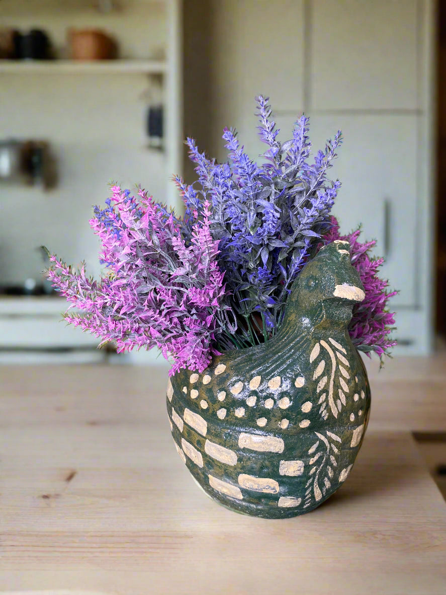 Green Hen Planter made of clay