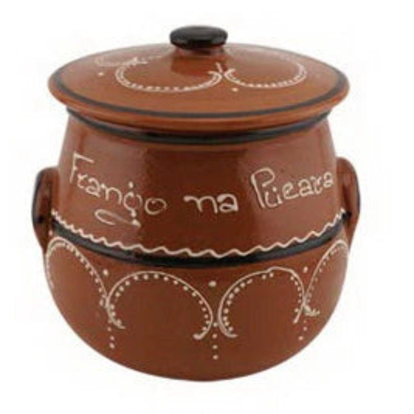 Traditional Clay Frango Na Púcara Pot with Lid – Hand Painted Portuguese Terracotta (6x6x8in)