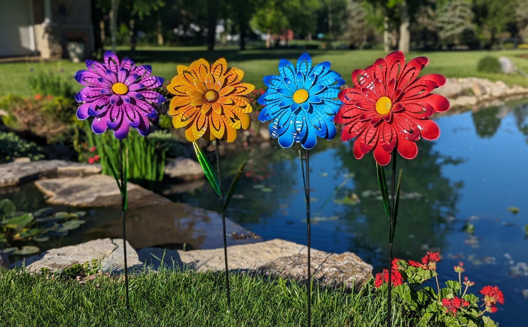 colourful flowers made of metal