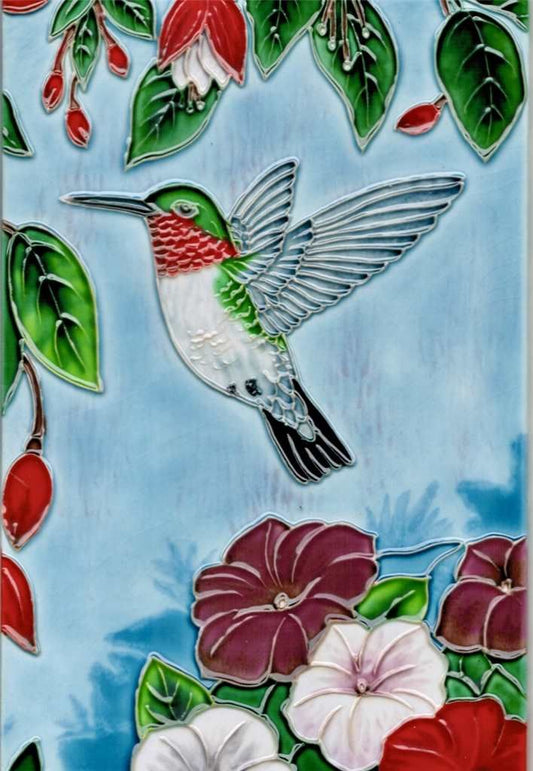 ceramic art tile of a hummingbird