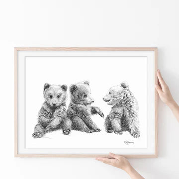 3 Brown Bear Cubs Illustration