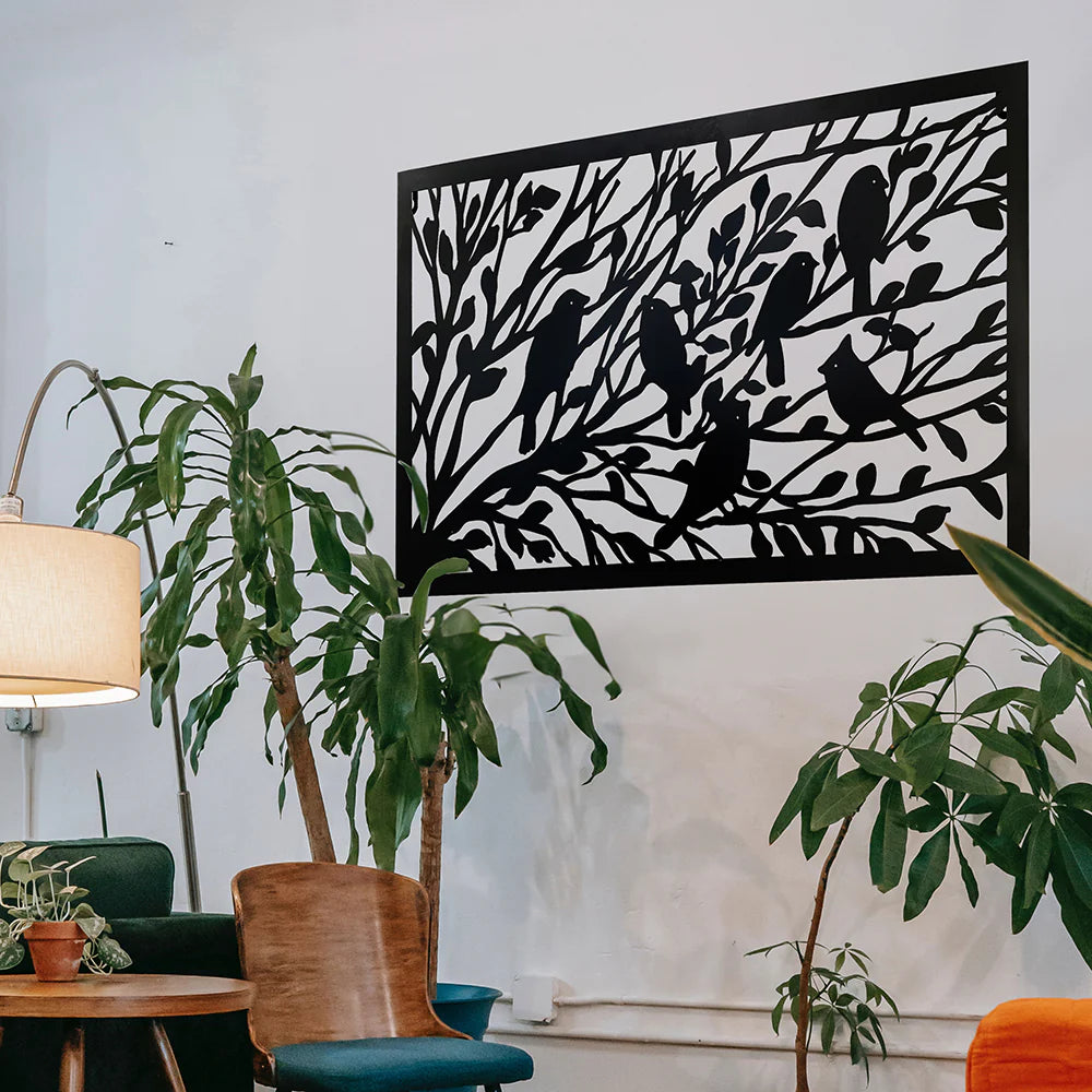 Birds on a branch metal wall decor