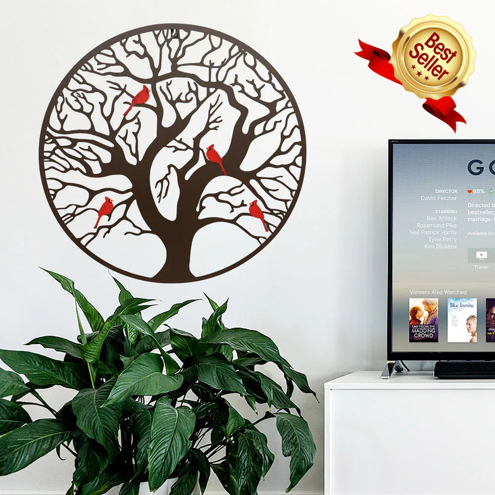 Metal tree with cardinals wall decor