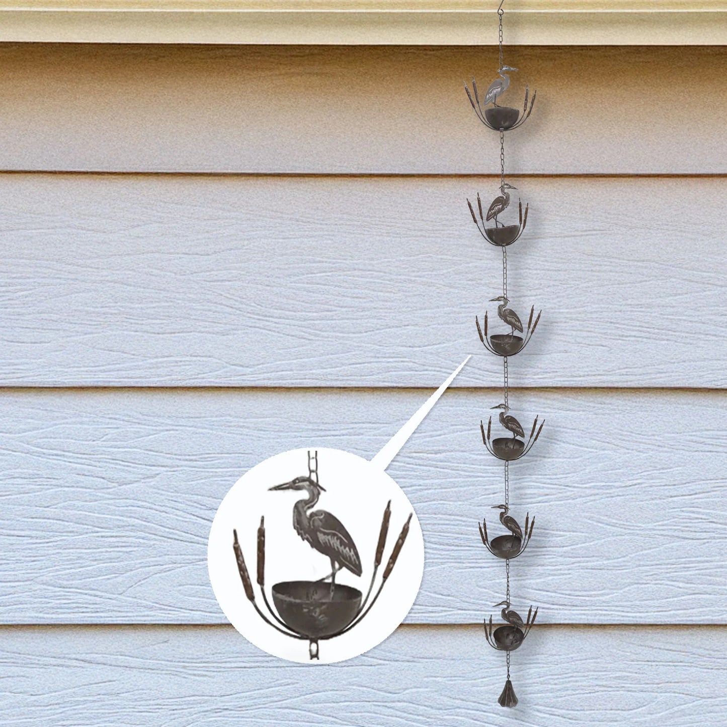 Crane and cattails rain chime
