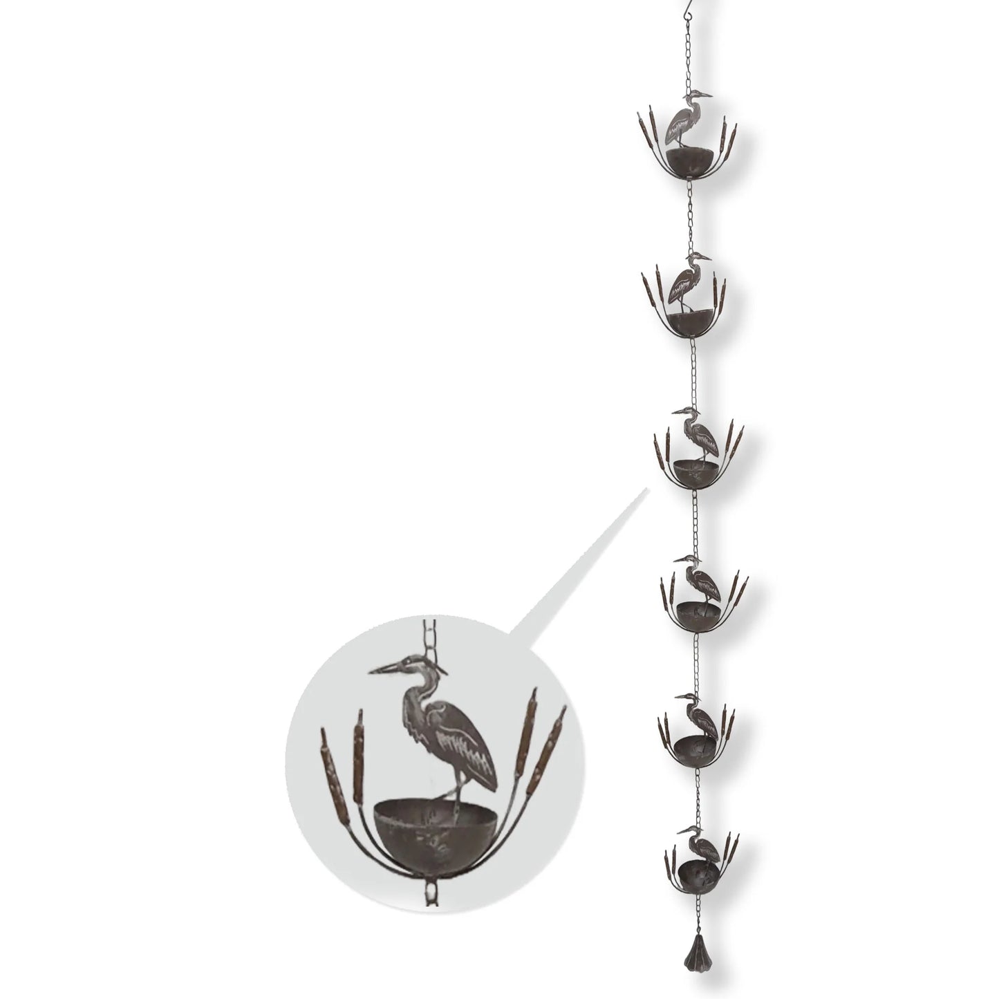 Crane and cattails rain chime