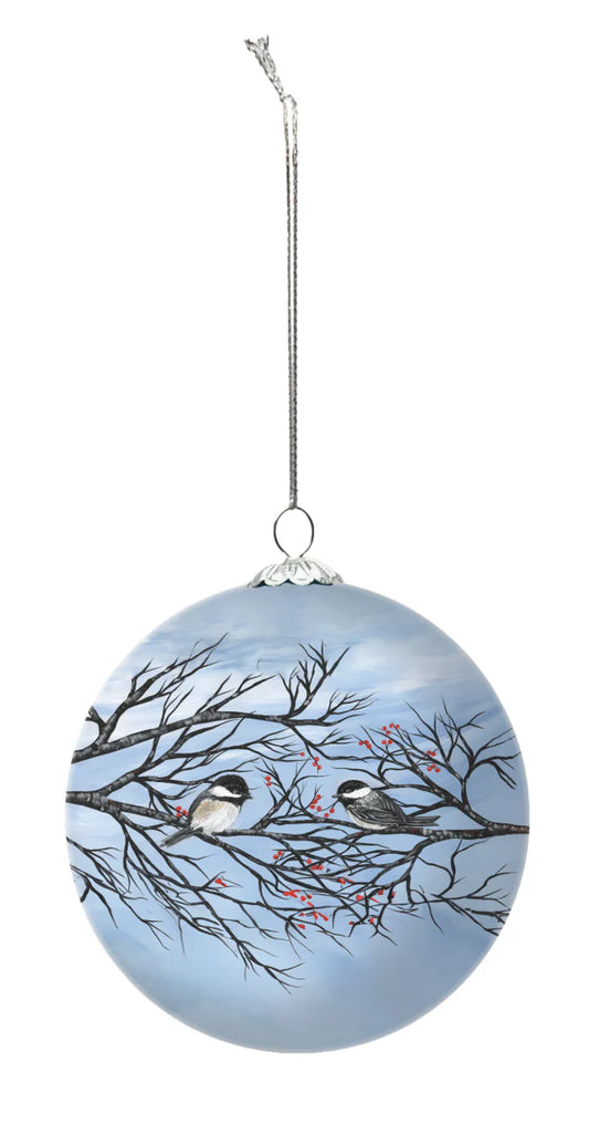 Chickadees glass ornament