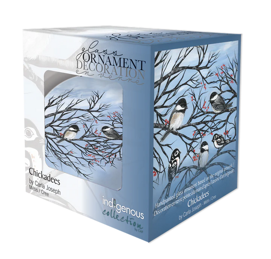 Chickadees glass ornament