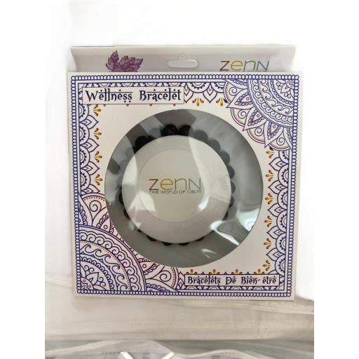 Zenn wellness bracelet packaging with decorative design on a white background
