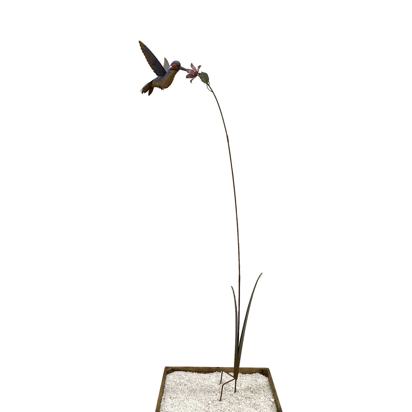 Colourful Hummingbird on Flower Garden Stake – Metal Garden Accent | Hamiltons of Pelham