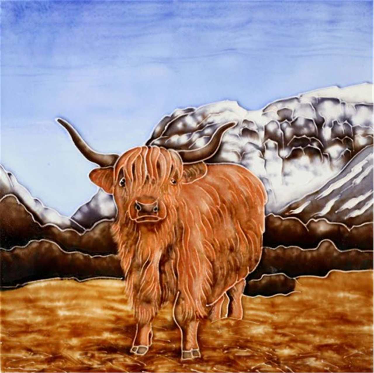 Highland cow ceramic art tile