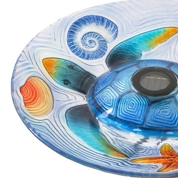 Solar bird bath with turtle design