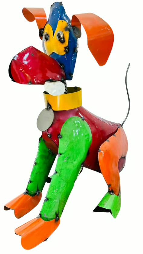 Large Colourful Tin Dog with Bone - Made in Mexico From Recycled Metal