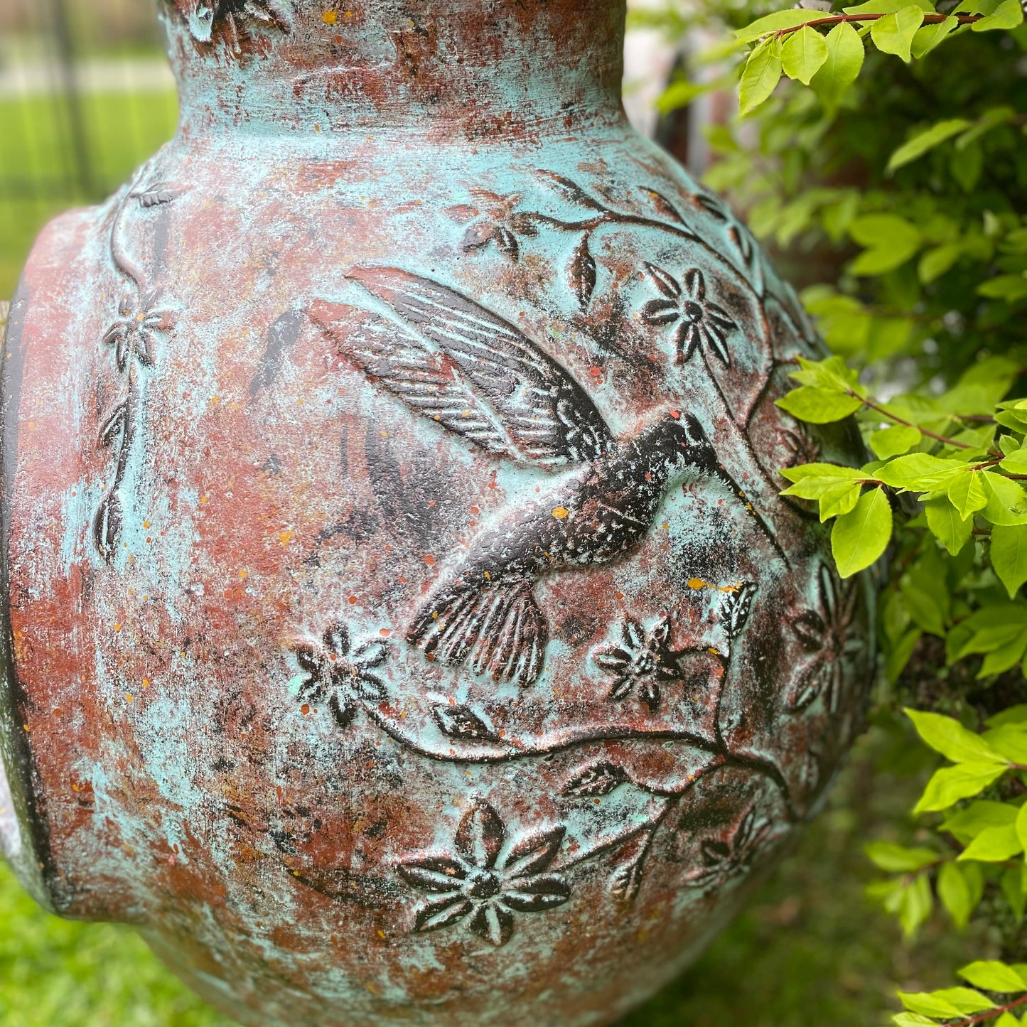 Chiminea with Hummingbirds side view