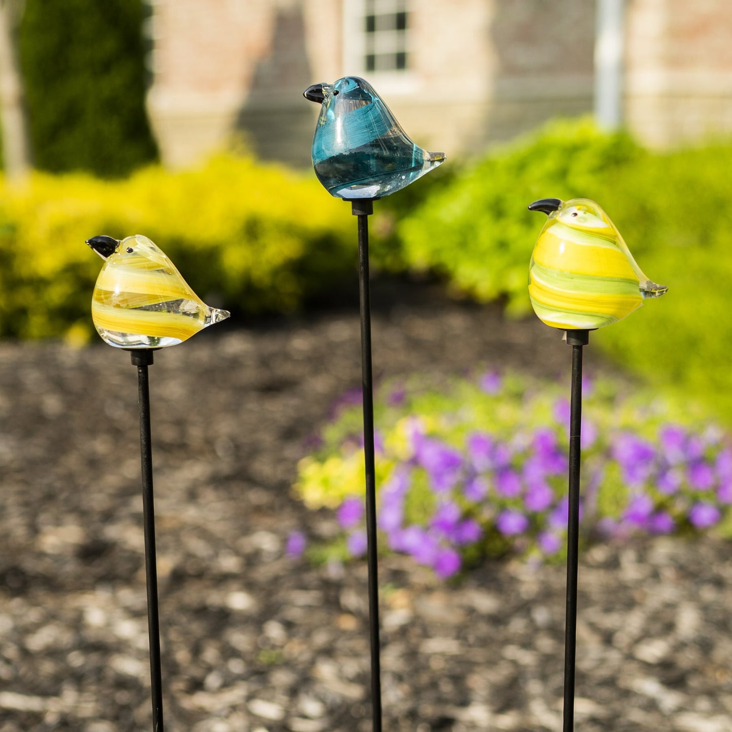 glass bird garden stake