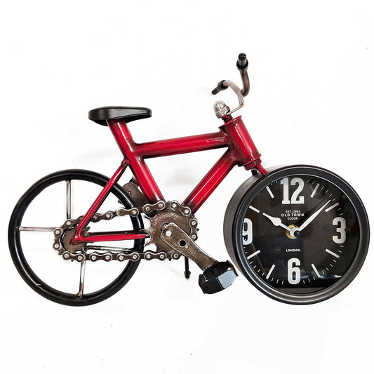 Red bicycle-shaped clock on a white background