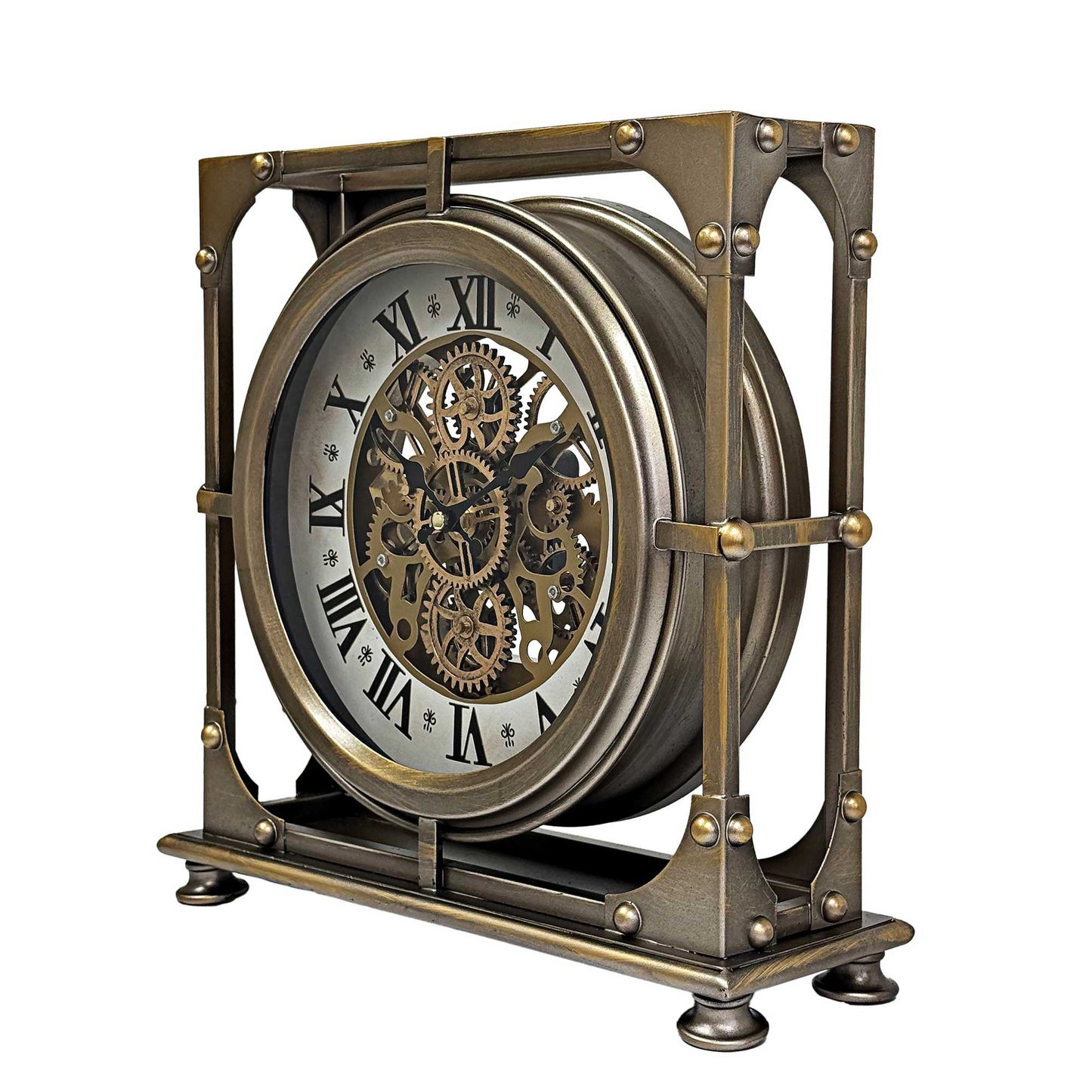 table clock with moving gears