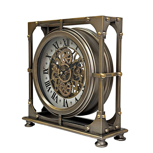 table clock with moving gears