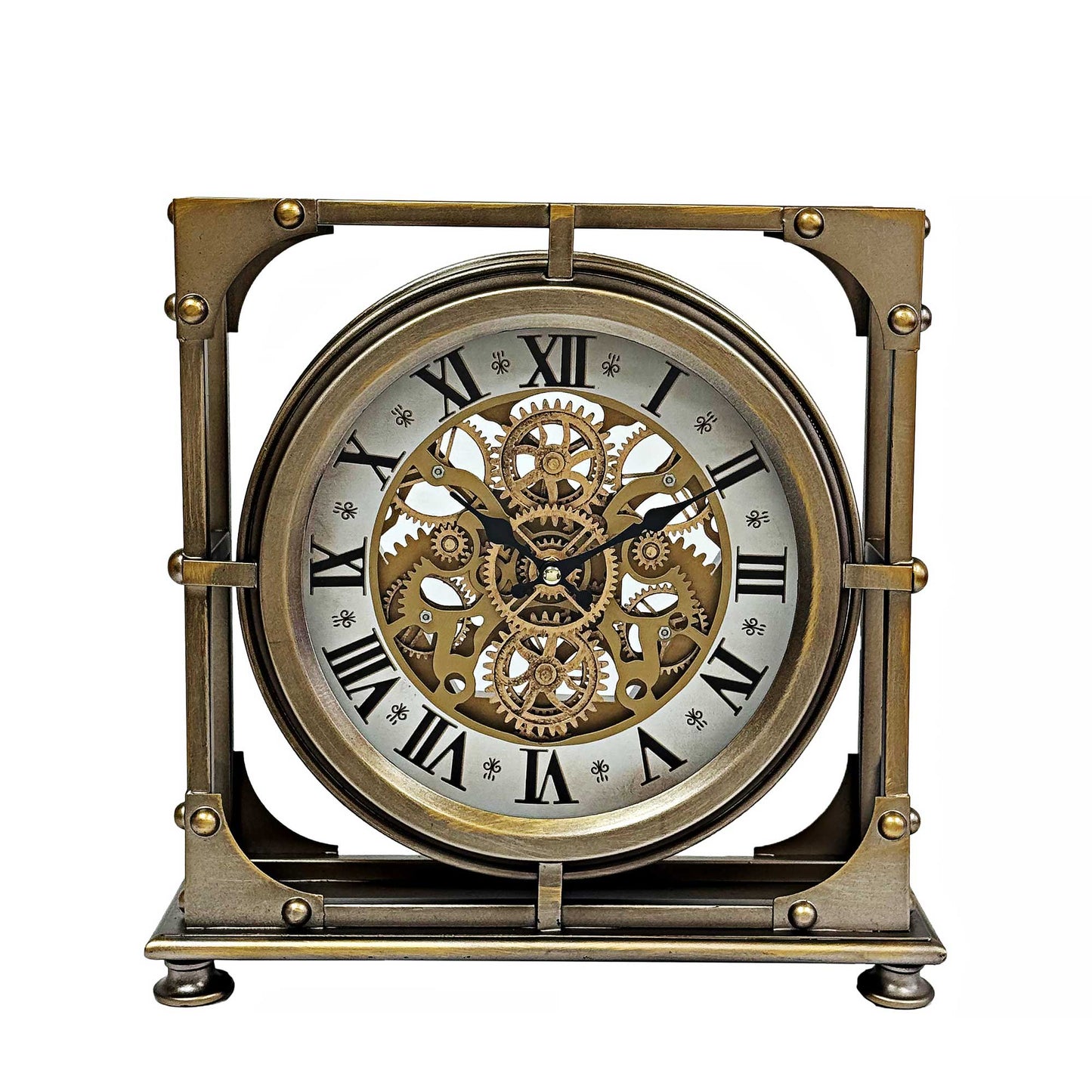 table clock with moving gears