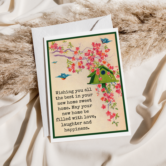 Greeting Card. Home Sweet Home. Vintage Birdhouse Birds.