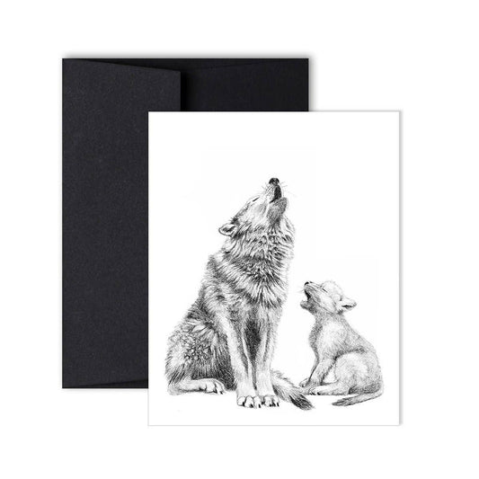 Mother Wolf Howling with cub Greeting Card