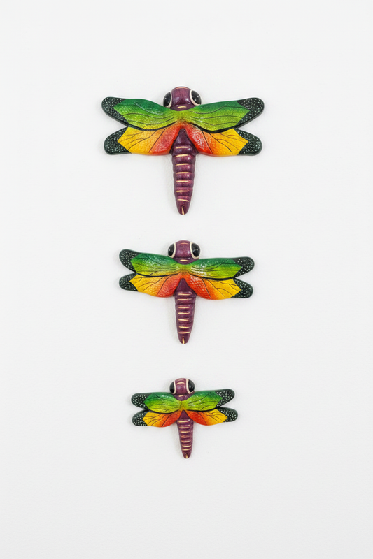 Ceramic Dragonflies on White Wall