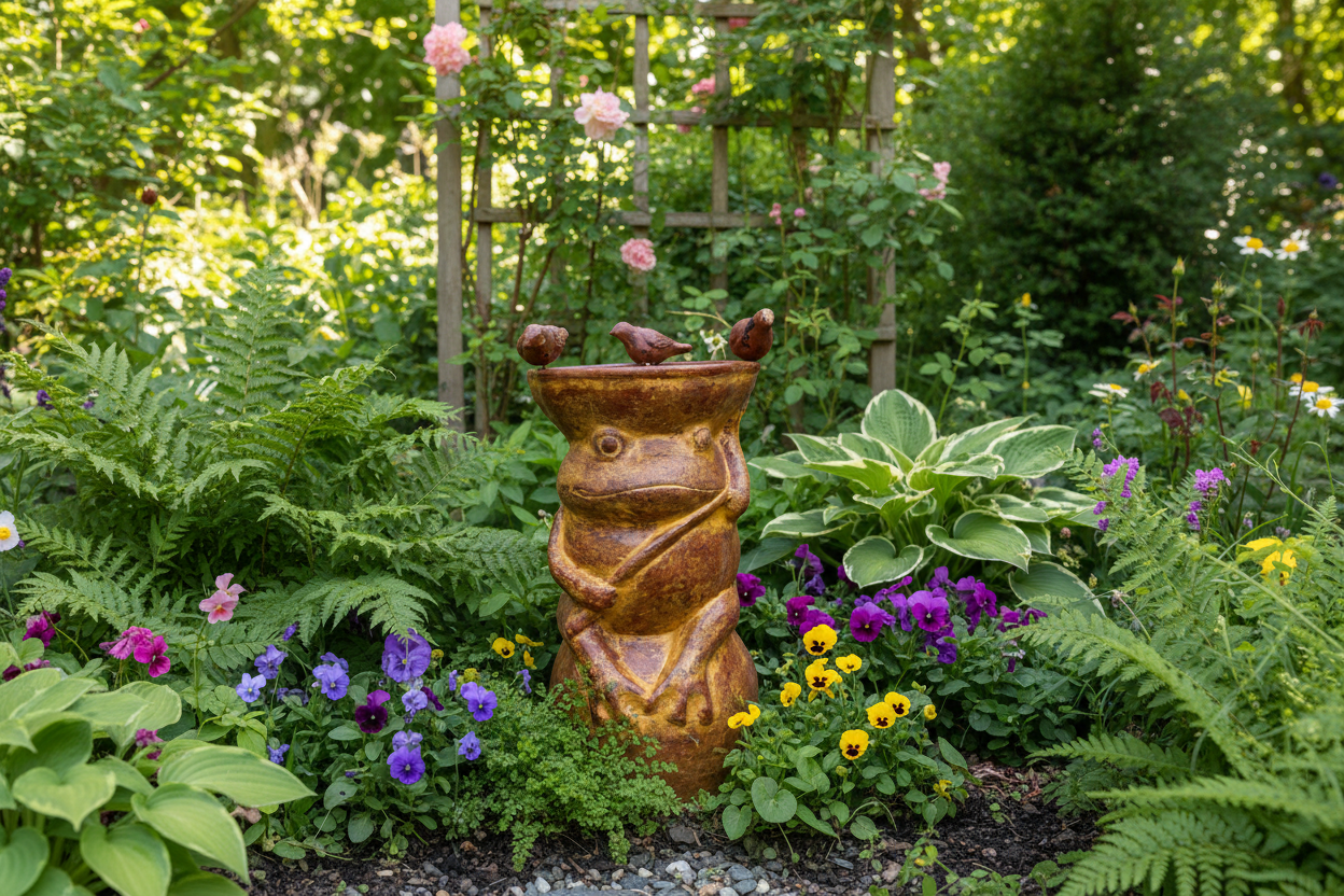 Frog Bird Bath in Garden