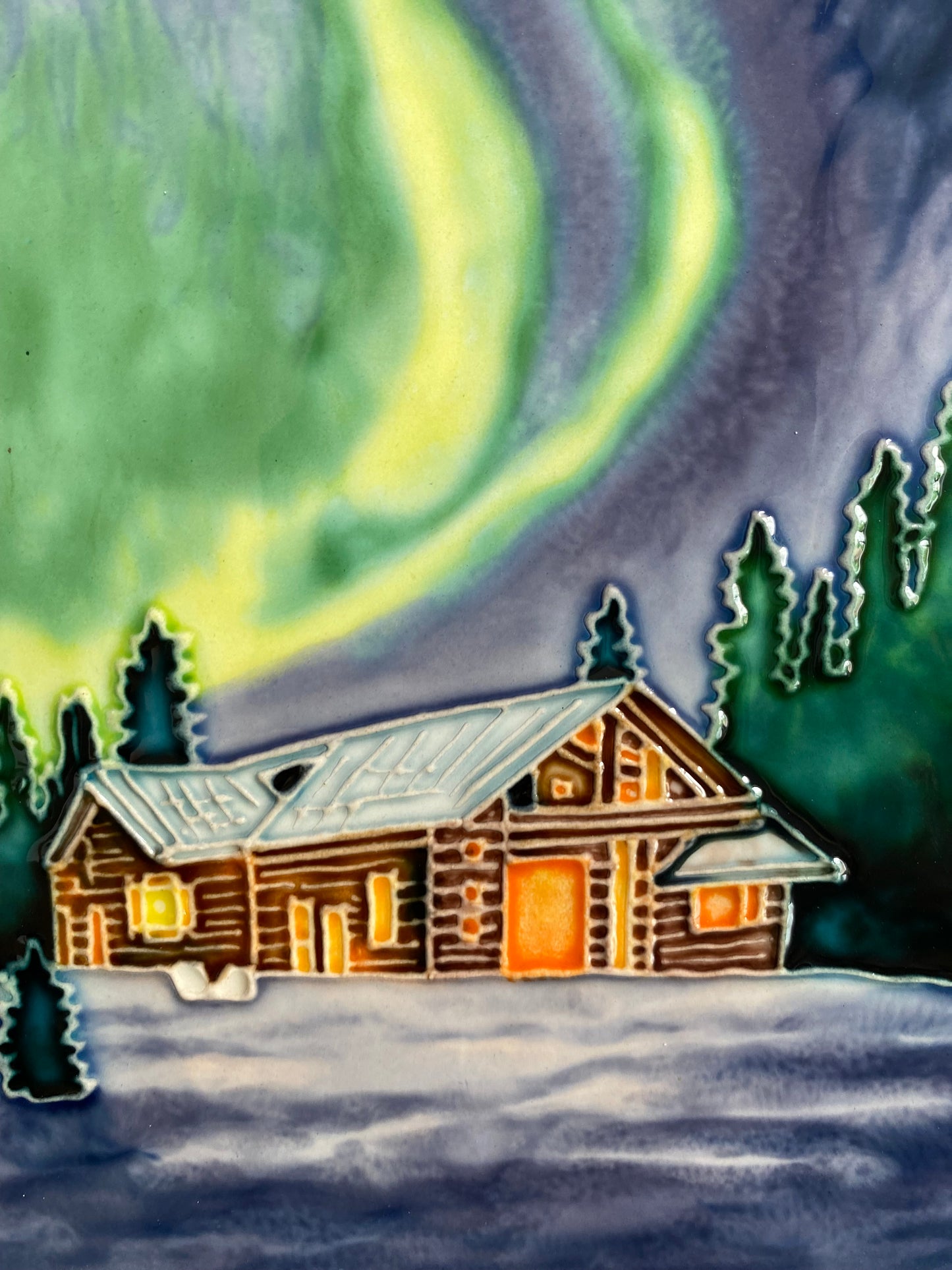 ceramic art tile of northern lights