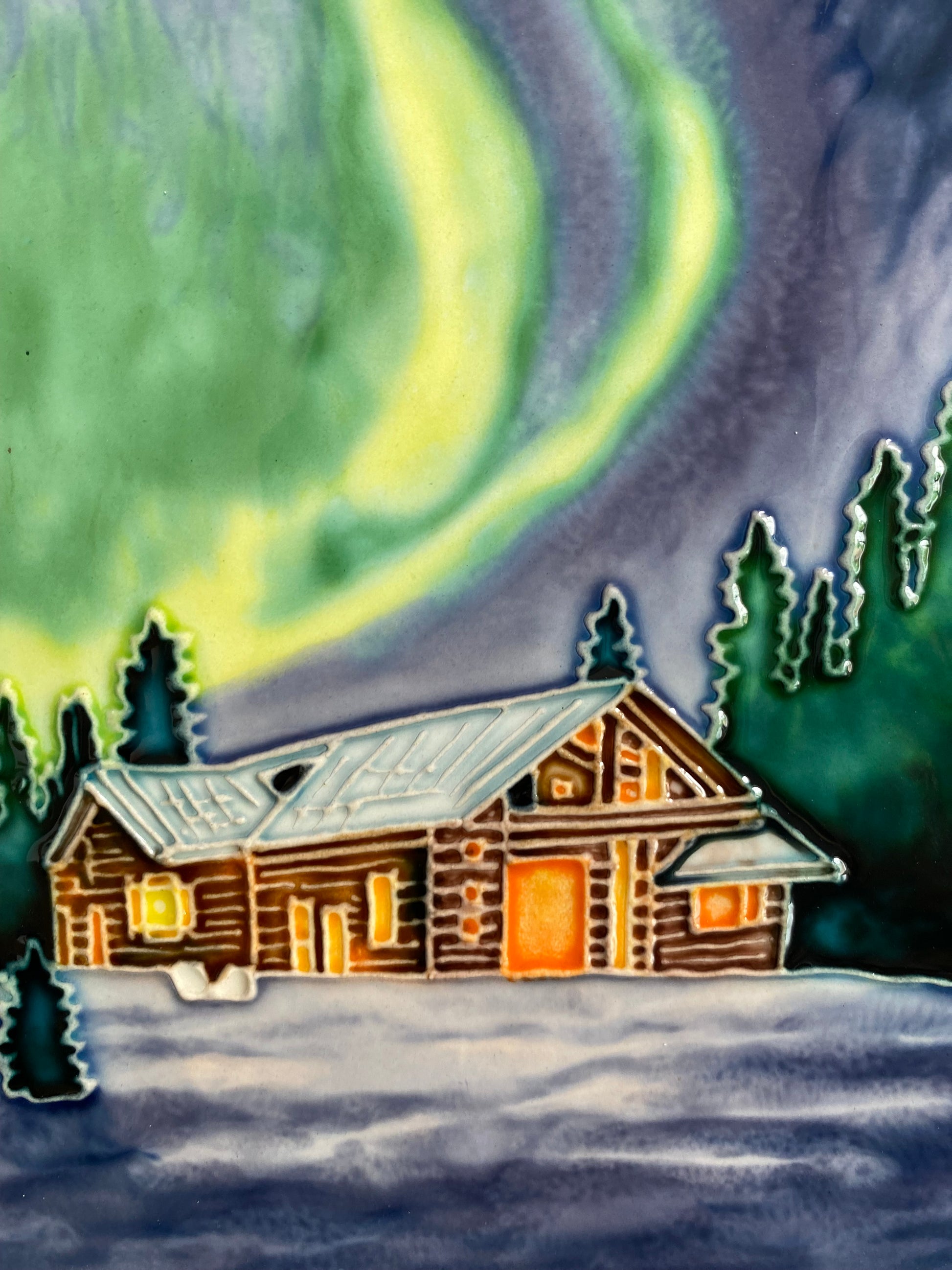 ceramic art tile of northern lights
