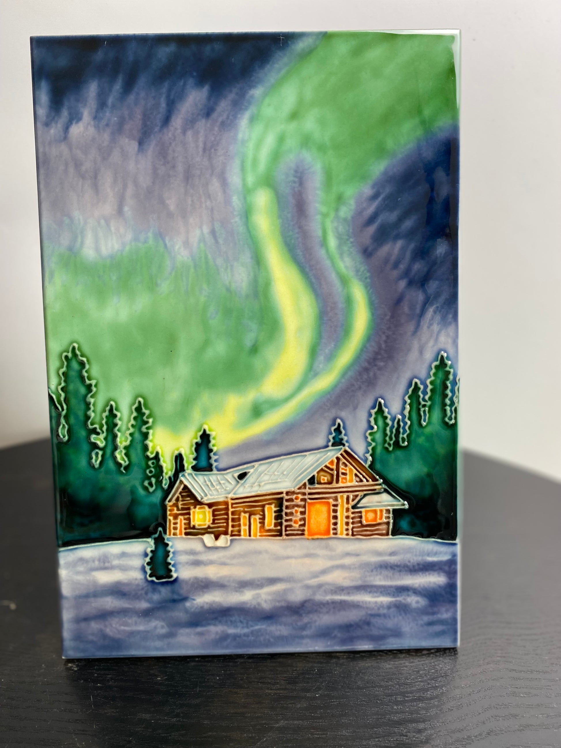 ceramic art tile of northern lights