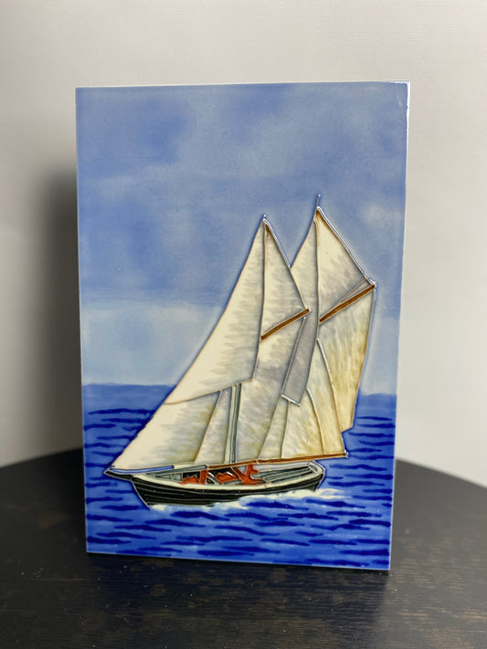 Ceramic art tile of schooner