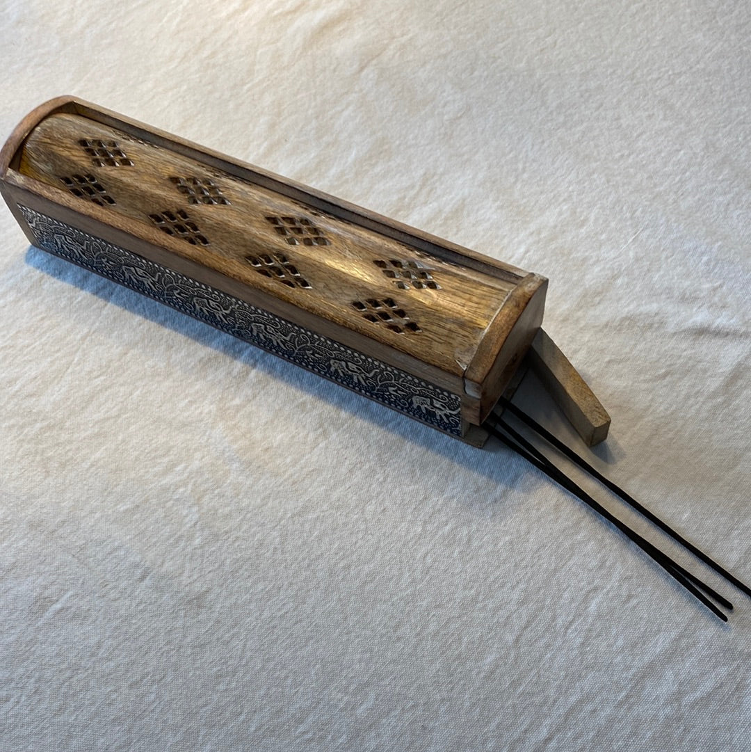 Storage Incense Box and Burner with Elephant Inlay