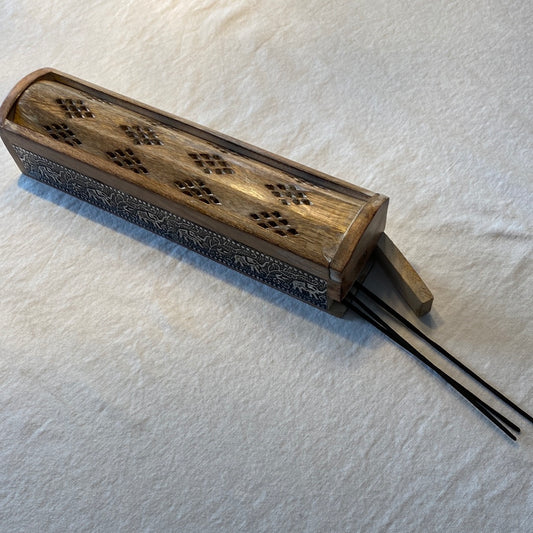 Storage Incense Box and Burner with Elephant Inlay