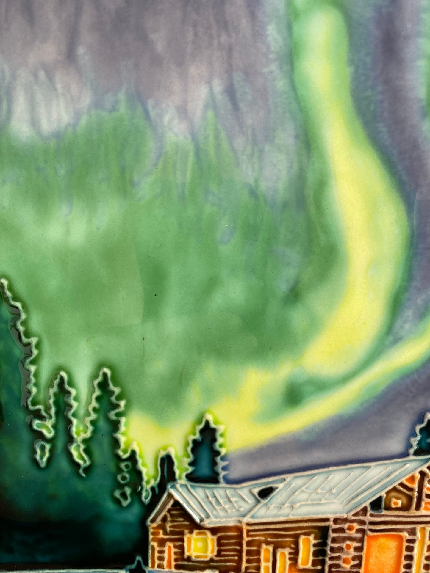 ceramic art tile of northern lights
