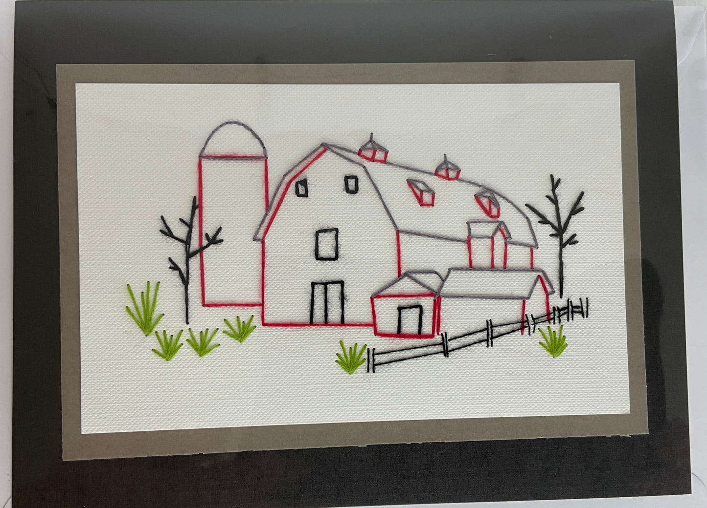 Hand Stitched Barn and Silo Card