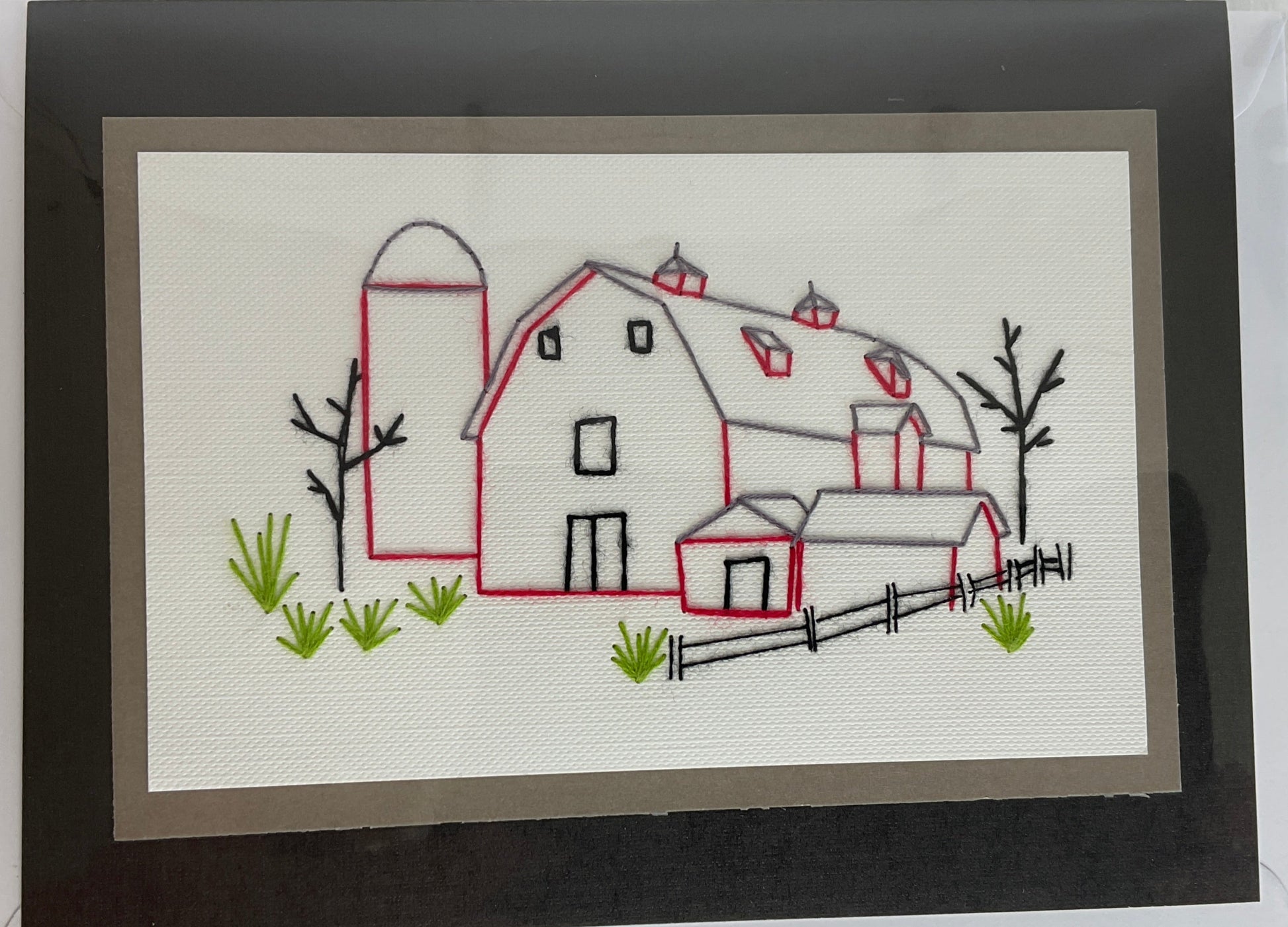 Hand Stitched Barn and Silo Card