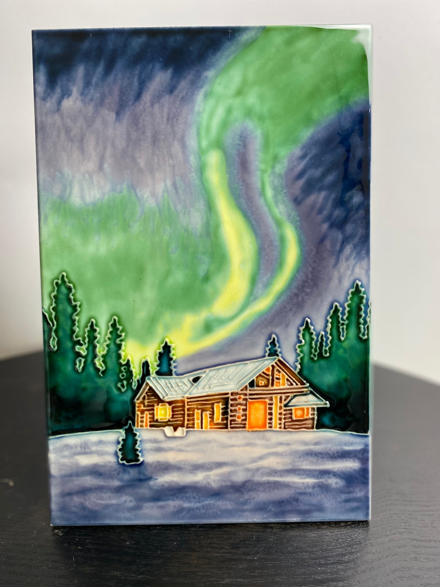 ceramic art tile of northern lights