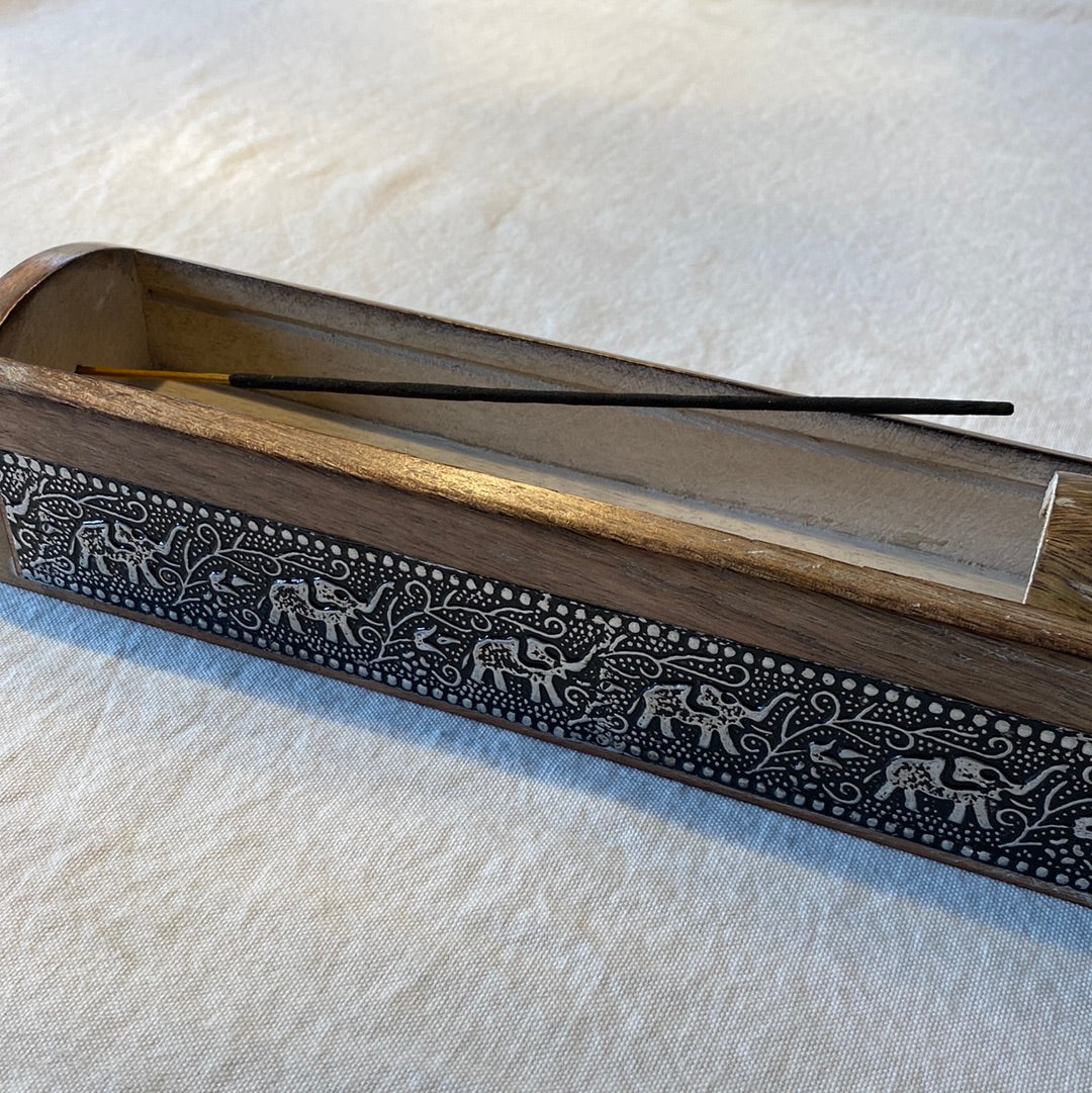 Storage Incense Box and Burner with Elephant Inlay